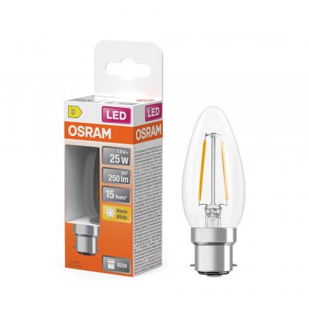 OSRAM B22d LED Star Classic Filament 1,8W wie 25W warmweißes Licht 2700K