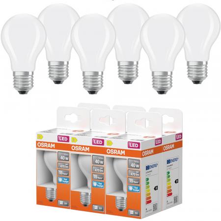 6er Pack OSRAM E27 LED Lampe Star Classic A 40 3,4W wie 40W kaltweißes Licht 6500K matt Birnenform