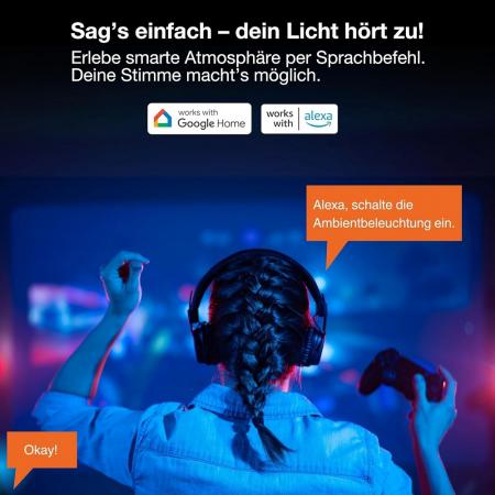 140cm OSRAM WiFi Smart+ Schlanke LED Stehleuchte Corner mit RGBW & Fernbedienung in Schwarz - DIY- & Musikrhythmusfunktion