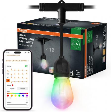 7,5m OSRAM Smart+ WiFi Outdoor Lichterkette Stringlight mit 12 LED-Lampen mit warmweißem oder buntem Licht