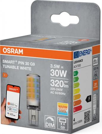 OSRAM G9 SMART+ Matter LED PIN dimmbar 3,5W wie 30W 2700-6500K Tunable White - steuerbar per App & Sprache, kompatibel mit Alexa, Google, Apple, WiFi