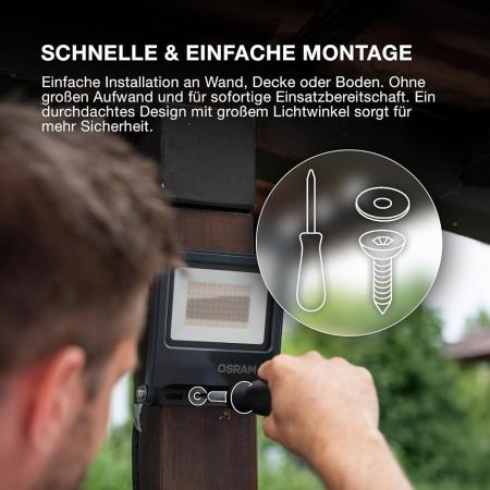 Osram Endura Flacher LED Fluter 30W 3000K warmweiß IP65 weiss Garagen- und Hofbeleuchtung