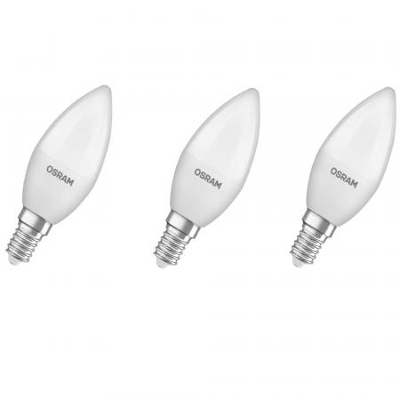 3er OSRAM E14 LED Base Classic B 60  Kerze matt 6,8W wie 60W kaltweß für Kronleucher und schmale Leuchten