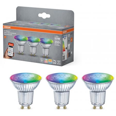 3er Pack OSRAM SMART+ Matter LED Spot GU10 WiFi 4,7W 45° RGBW Farbwechsel dimmbar - steuerbar per App und Sprachassistenten wie Alexa, Google Home, dimmbar, mit Matter