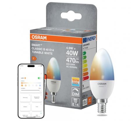 OSRAM E14 SMART+ MATTER Classic B40 Kerze Tunable White 4,9W wie 40W dimmbar - kompatibel mit Alexa, Google Home, Matter über WiFi