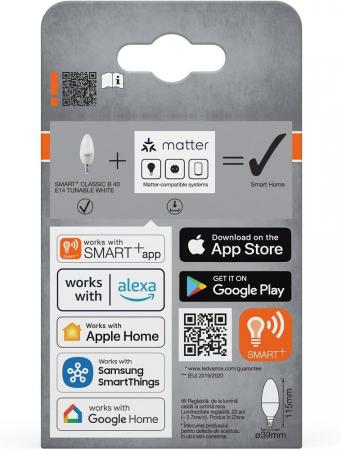 OSRAM E14 SMART+ MATTER Classic B40 Kerze Tunable White 4,9W wie 40W dimmbar - kompatibel mit Alexa, Google Home, Matter über WiFi