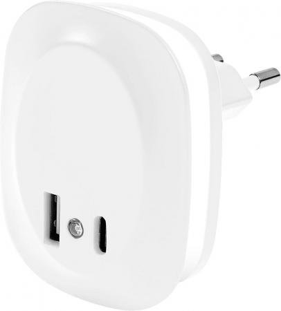 OSRAM Steckdosen Nachtlicht LUNETTA Edge Weiß mit USB weiß - warmweißes Licht, Tageslichtsensor, USB-A & USB-C Anschluss,