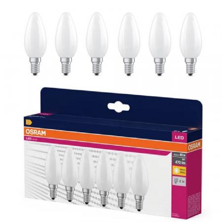 6er Pack OSRAM LED B35 E14 Kerze 4.2W 40W 300° 827 2700K 470 lm Warmweiß