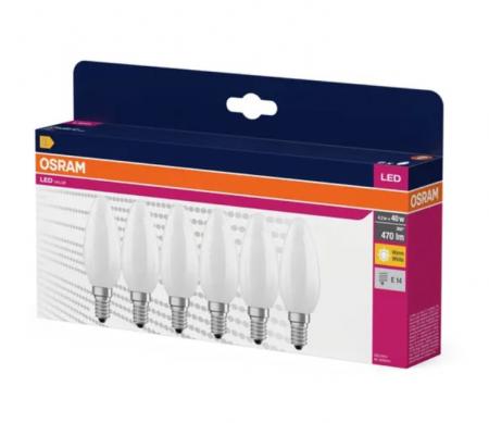 6er Pack OSRAM LED B35 E14 Kerze 4.2W 40W 300° 827 2700K 470 lm Warmweiß