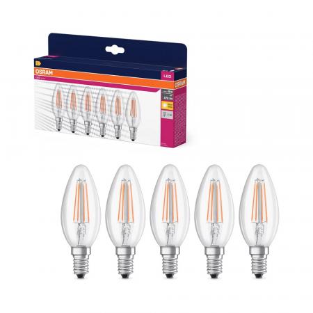 6er Pack OSRAM LED Value Classic B 40 Filament 4W wie 40W 827 E14 Klar 2700K 470 lm 300° Warmweiß