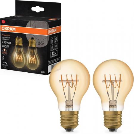 2er Pack OSRAM E27 Lampe Vintage 1906 LED Classic A35 Slim Filament DIMMABLE 4,8W 2200K Gold