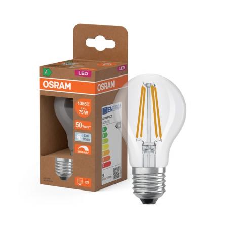 OSRAM LED Classic A 75 Filament DIM Energy Efficiency Class A 5W 840 E27 Klar 4000K 1055 lm 300° Kaltweiß