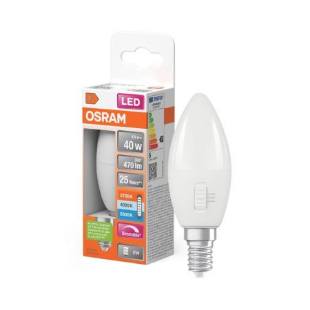 OSRAM E14 LED Lampe Classic B40 CCT Select 4,9W wie 40W dimmbar matt 470 lm 2700K–6500K