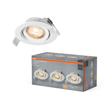 3er-Pack OSRAM Spot Set Adj Simple DIM 3x4,9W 2700K 400lm Warmweiß 110° Weiß Einbaudurchmesser 75mm