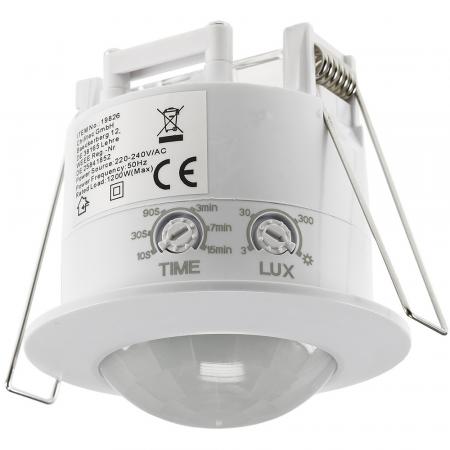 ChiliTec Decken-Einbau-Bewegungsmelder 360° PIR, LED geeignet, 6m Detektion, weiß