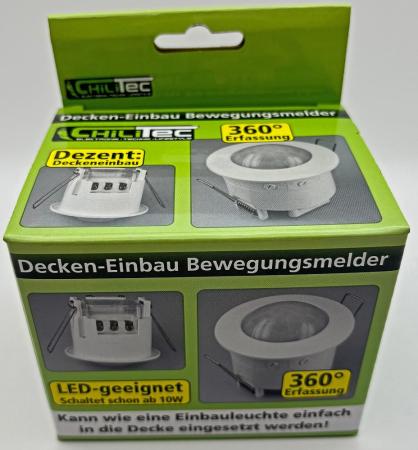 ChiliTec Decken-Einbau-Bewegungsmelder 360° PIR, LED geeignet, 6m Detektion, weiß