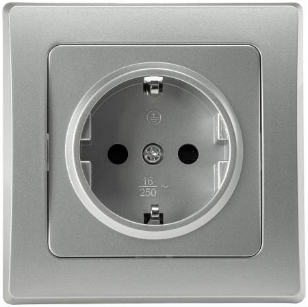 ChiliTec DELPHI 21106 Schutzkontakt-Steckdose 250 V 16 A, Silber, 1-fach, mit Rahmen, Unterputz