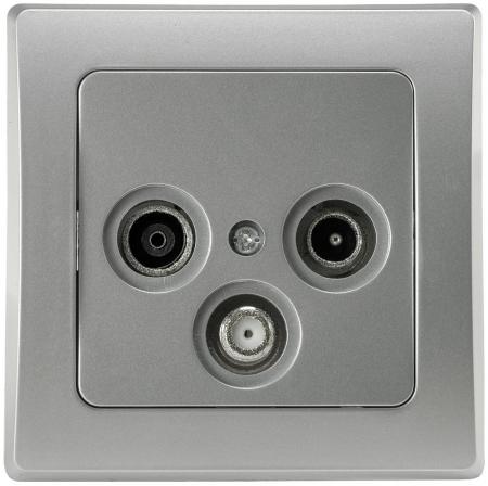 ChiliTec DELPHI 21113 Antennendose TV Radio SAT, 3-Loch, 4K, Silber, Unterputz