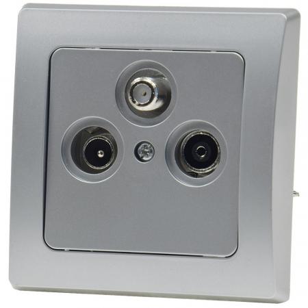 ChiliTec DELPHI 21113 Antennendose TV Radio SAT, 3-Loch, 4K, Silber, Unterputz