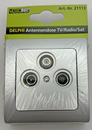 ChiliTec DELPHI 21113 Antennendose TV Radio SAT, 3-Loch, 4K, Silber, Unterputz