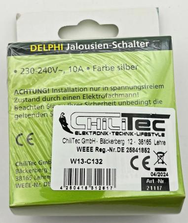 ChiliTec DELPHI 21117 Jalousien-Taster Hoch/Runter, Silber, Unterputz, inkl. Rahmen