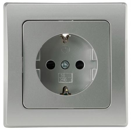 ChiliTec DELPHI 21133 Schutzkontakt-Steckdose 1-fach, 250 V, 16 A, Klemmanschluss, Silber, Unterputz
