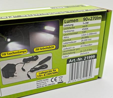 ChiliTec LED Stableuchte mit Akku "FlexiLED 300" Akku, Magnethalter, 3W,IP44