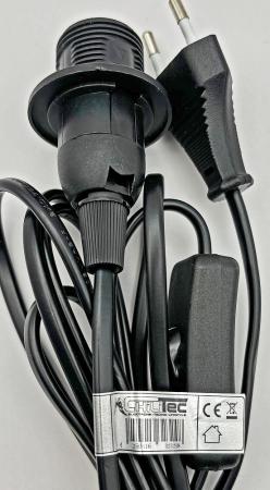 ChiliTec Netzkabel mit Schalter und E27 Fassung 1,4m + 2m lang, schwarz