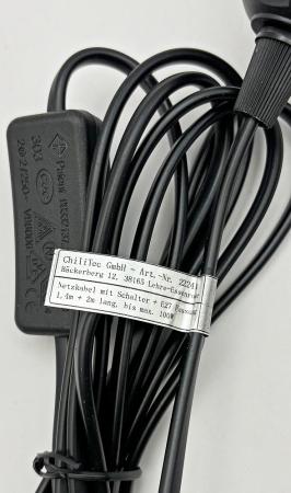 ChiliTec Netzkabel mit Schalter und E27 Fassung 1,4m + 2m lang, schwarz
