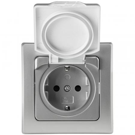 ChiliTec DELPHI 21106 Schutzkontakt-Steckdose 1-fach, 250 V, 16 A, Silber, Unterputz, Einstecksicherung