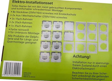 Chilitec Delphi Starter-Set – 8 Pezzi Di Prese E Interruttori Elettrici, Colore Bianco, 6x Prese 250V/16A E 2x Interruttori 250V/16A, Misura 8x8 Cm