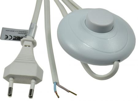 ChiliTec Netzkabel mit Fußschalter blanke Enden, 2m lang, weiß