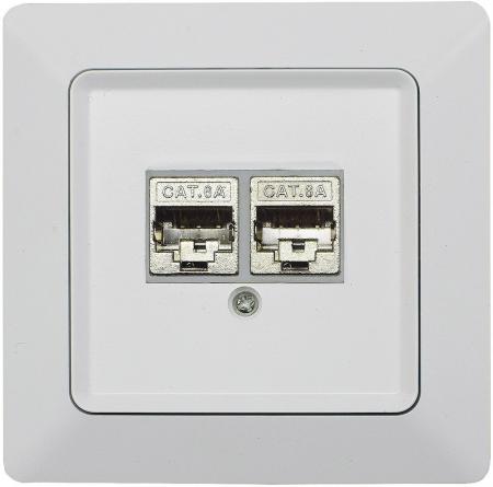 ChiliTec MILOS 22782 Netzwerk-Dose 2x CAT6, Mattweiß, Unterputz, inkl. Rahmen, bis 300 MHz
