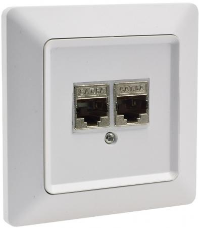 ChiliTec MILOS 22782 Netzwerk-Dose 2x CAT6, Mattweiß, Unterputz, inkl. Rahmen, bis 300 MHz