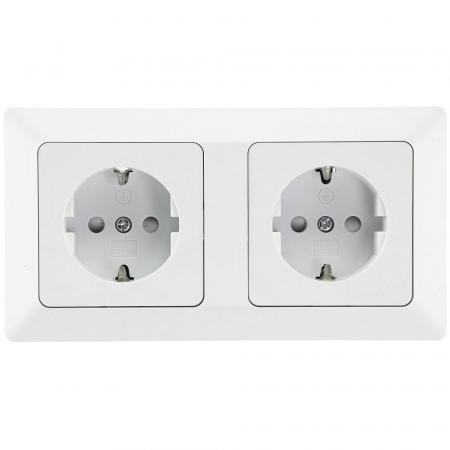 ChiliTec MILOS Set 2 Steckdosen + 2-fach Rahmen 250V~/ 16A, Steckanschluss, Matt-weiß