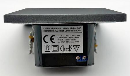 ChiliTec MILOS LED-Einbauleuchte COB Anthrazit 1,5 W 3000 K 110 lm 80 × 80 mm – 23048