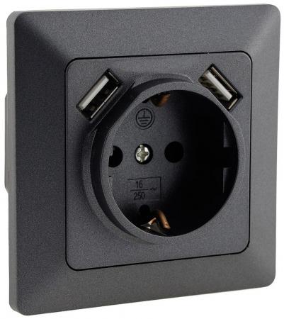 ChiliTec MILOS Schutzkontakt-Steckdose 2× USB-A Anthrazit 250 V 16 A – 23050