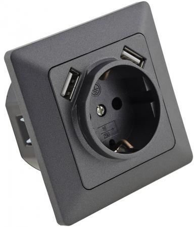 ChiliTec MILOS Schutzkontakt-Steckdose 2× USB-A Anthrazit 250 V 16 A – 23050