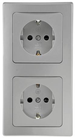 ChiliTec DELPHI 23065 Set 2x Schutzkontakt-Steckdose + 2-fach Rahmen, Silber, 250 V/16 A, Steckanschluss