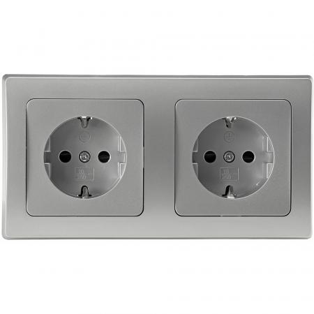 ChiliTec DELPHI 23065 Set 2x Schutzkontakt-Steckdose + 2-fach Rahmen, Silber, 250 V/16 A, Steckanschluss