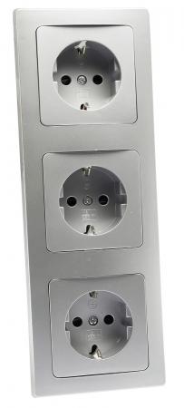 ChiliTec DELPHI 23064 Set 3x Schutzkontakt-Steckdose + 3-fach Rahmen, Silber, 250 V/16 A, Steckanschluss