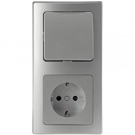 ChiliTec DELPHI 23066 Set Schutzkontakt-Steckdose + Wechselschalter + 2-fach Rahmen, Silber, 250 V/16 A, Steckanschluss