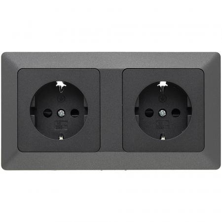 ChiliTec MILOS Set 2 Schutzkontakt-Steckdosen Anthrazit 250 V 16 A mit 2-fach Rahmen – 23120