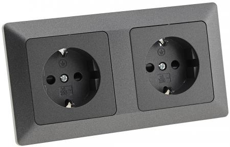 ChiliTec MILOS Set 2 Schutzkontakt-Steckdosen Anthrazit 250 V 16 A mit 2-fach Rahmen – 23120