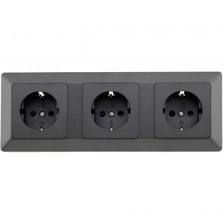 ChiliTec MILOS Set 3 Schutzkontakt-Steckdosen Anthrazit 250 V 16 A mit 3-fach Rahmen – 23122