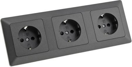 ChiliTec MILOS Set 3 Schutzkontakt-Steckdosen Anthrazit 250 V 16 A mit 3-fach Rahmen – 23122