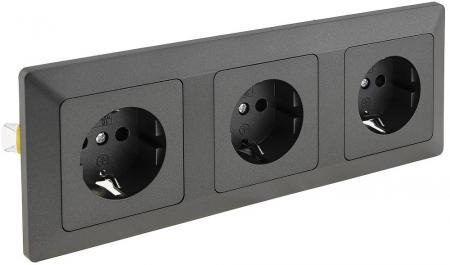 ChiliTec MILOS Set 3 Schutzkontakt-Steckdosen Anthrazit 250 V 16 A mit 3-fach Rahmen – 23122