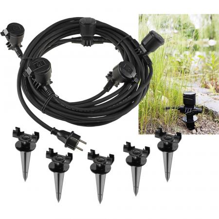 ChiliTec Gartensteckdose für Außen, IP44, 5-fach Einzelsteckdosen, 5+2,5+2,5+2,5+2,5m