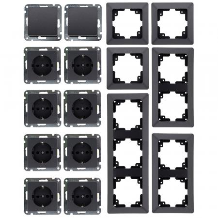 ChiliTec MILOS Starter 16-tlg. PRO Anthrazit 8 Steckdosen 2 Schalter – 23269