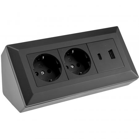 ChiliTec 2-fach Steckdosenblock USB-A + USB-C PD Schwarz 250 V 16 A – 23574